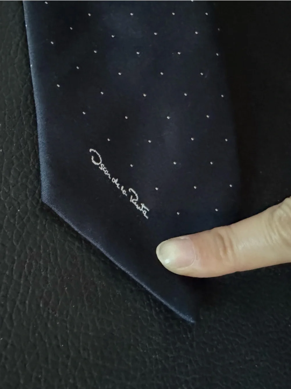 Oscar de la Renta Navy Tie with White Microdots